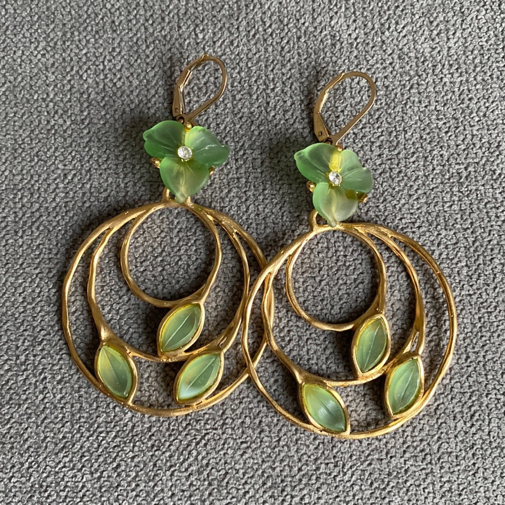 Anthropologie Exstasia Gold and Green Hoop Earrings New